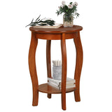 15 Inch 2-Tier Round End Table with Storage Shelf-Walnut