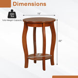 15 Inch 2-Tier Round End Table with Storage Shelf-Walnut