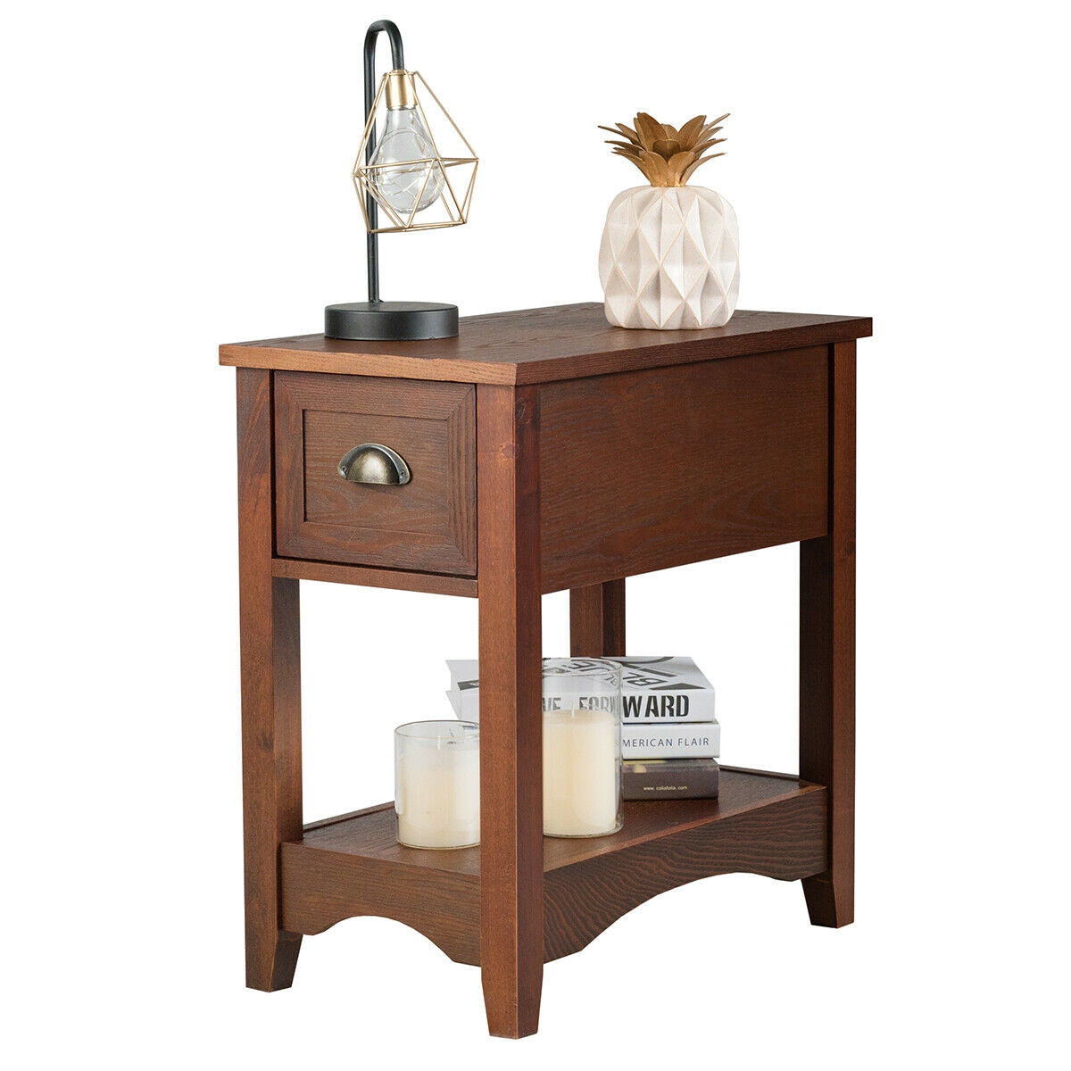 Contemporary Chair Side End Table Compact Table with Drawer Nightstand-Natural (Assembled) [See Description]