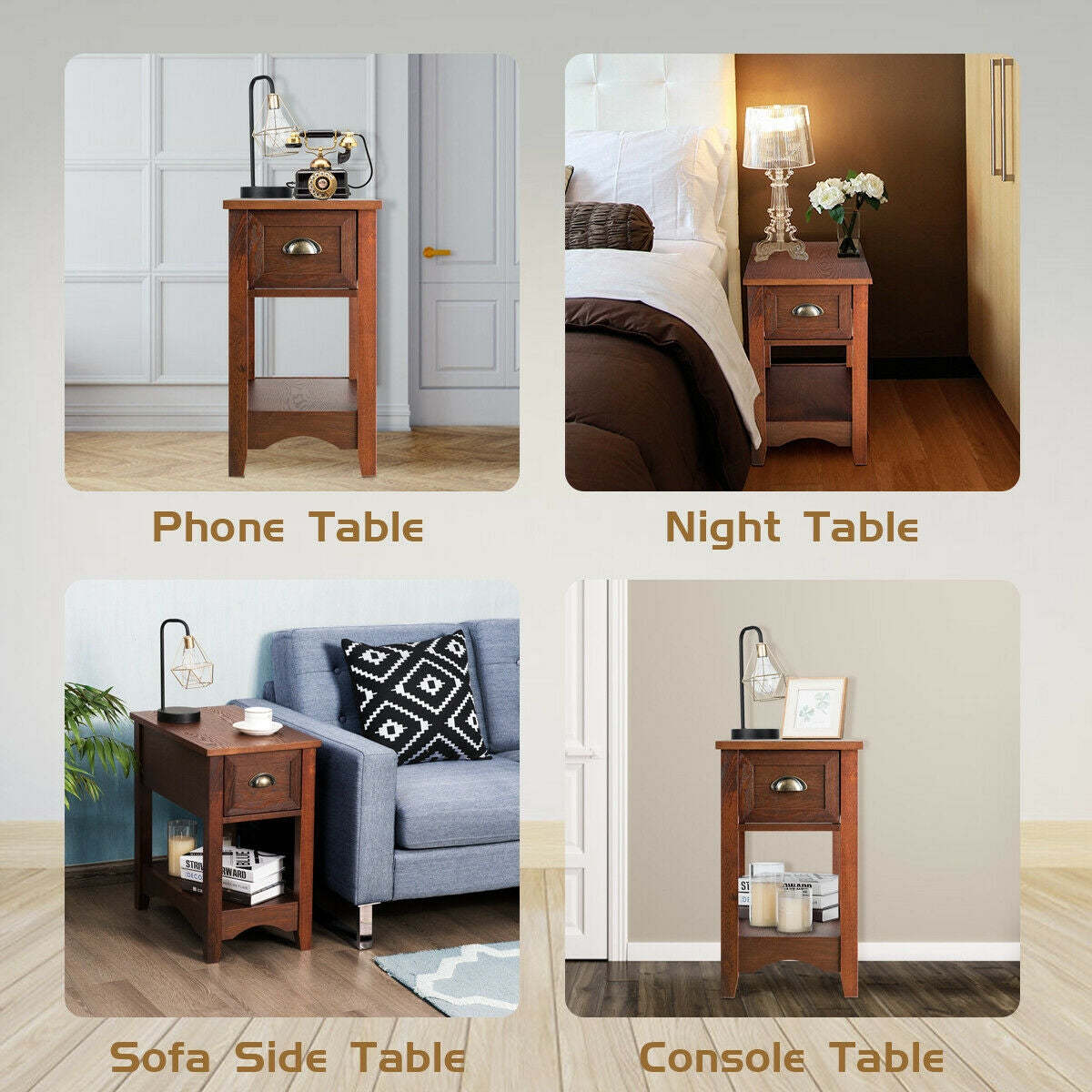 Contemporary Chair Side End Table Compact Table with Drawer Nightstand-Natural (Assembled) [See Description]