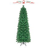 5 FT Pre-Lit Christmas Pencil Tree with Colorful Fiber Optics Green-5 ft