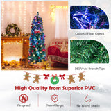 5 FT Pre-Lit Christmas Pencil Tree with Colorful Fiber Optics Green-5 ft