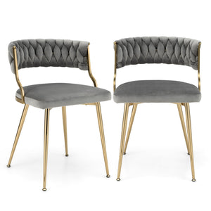 Upholstered Dining Chairs with Golden Metal Legs for Living Room-Gray