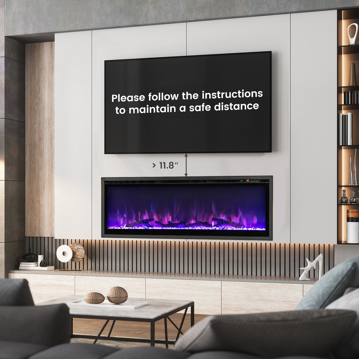 50 Inches Electric Fireplace in-Wall Recessed with Remote Control and Adjustable Color and Brightness-50 inches (1 Box)
