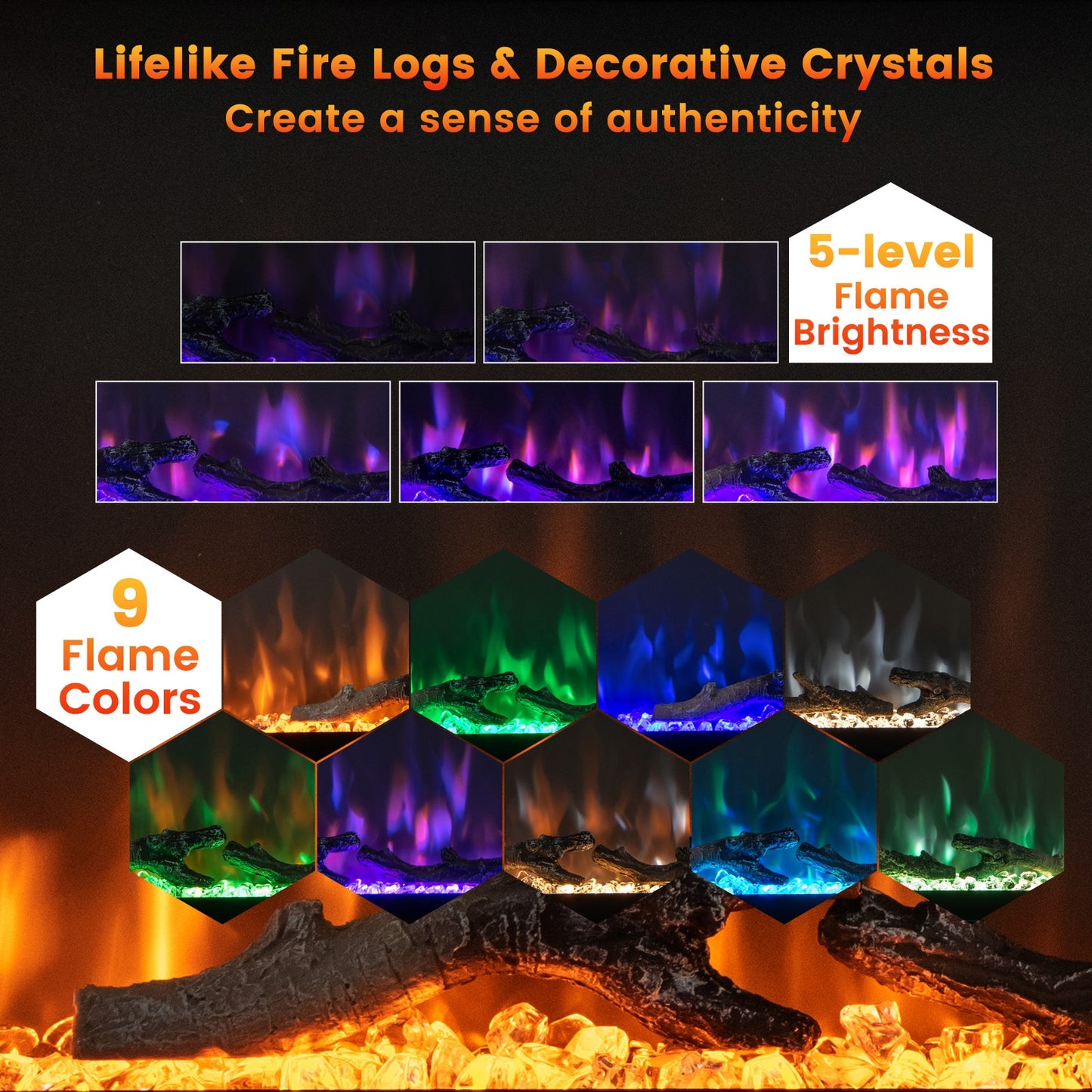 50 Inches Electric Fireplace in-Wall Recessed with Remote Control and Adjustable Color and Brightness-50 inches (1 Box)