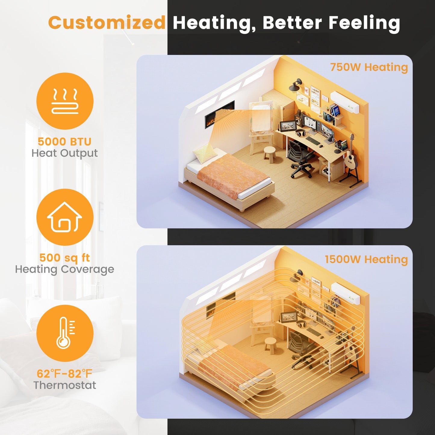 50 Inches Electric Fireplace in-Wall Recessed with Remote Control and Adjustable Color and Brightness-50 inches (1 Box)