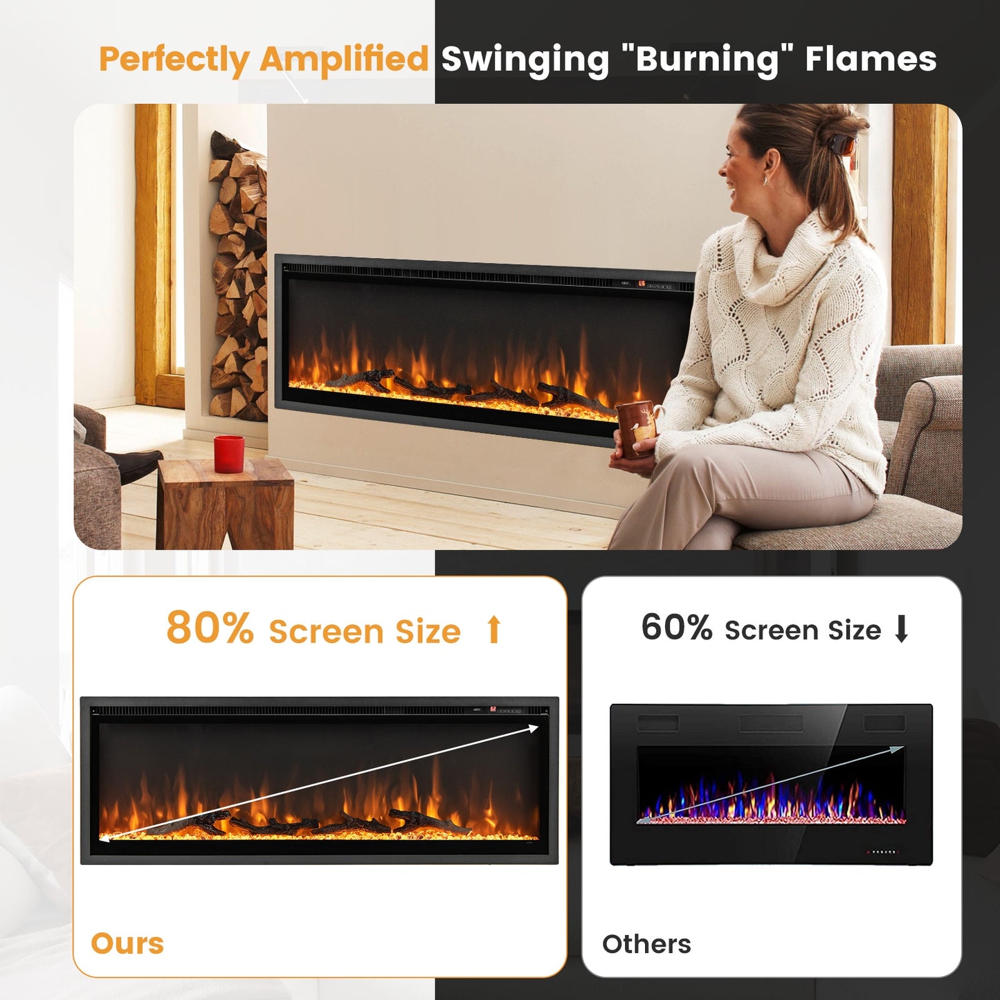 50 Inches Electric Fireplace in-Wall Recessed with Remote Control and Adjustable Color and Brightness-50 inches (1 Box)