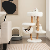 Solid Wood Cat Tower with Jute Scratching Posts and Hanging Rope for Indoor Cats (Fully Assembled)