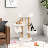 Solid Wood Cat Tower with Jute Scratching Posts and Hanging Rope for Indoor Cats (Fully Assembled)