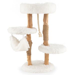 Solid Wood Cat Tower with Jute Scratching Posts and Hanging Rope for Indoor Cats (Fully Assembled)