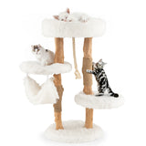 Solid Wood Cat Tower with Jute Scratching Posts and Hanging Rope for Indoor Cats (Fully Assembled)