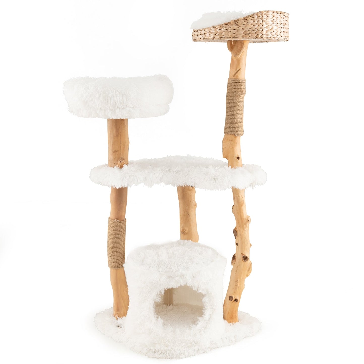 Solid Wood Cat Tower with Top Cattail Basket Cat Bed for Indoor Cats-White (Copy)