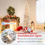 7 Feet Christmas Tree with 258 Branch Tips and 100 Incandescent Lights-Flocked and Slim-7 ft