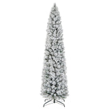 7 Feet Christmas Tree with 258 Branch Tips and 100 Incandescent Lights-Flocked and Slim-7 ft