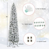 7 Feet Christmas Tree with 258 Branch Tips and 100 Incandescent Lights-Flocked and Slim-7 ft