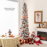 7 Feet Christmas Tree with 258 Branch Tips and 100 Incandescent Lights-Flocked and Slim-7 ft