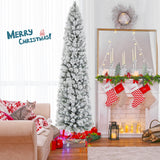 7 Feet Christmas Tree with 258 Branch Tips and 100 Incandescent Lights-Flocked and Slim-7 ft