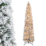 7 Feet Christmas Tree with 258 Branch Tips and 100 Incandescent Lights-Flocked and Slim-7 ft