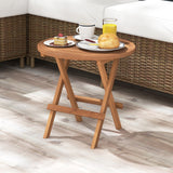 Round Patio Folding Coffee Table Indonesia Teak Wood with Slatted Tabletop