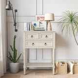 Narrow Console Table with 3 Storage Drawers and Open Bottom Shelf-Beige