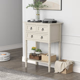 Narrow Console Table with 3 Storage Drawers and Open Bottom Shelf-Beige