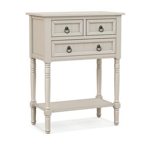 Narrow Console Table with 3 Storage Drawers and Open Bottom Shelf-Beige