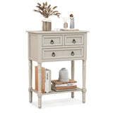 Narrow Console Table with 3 Storage Drawers and Open Bottom Shelf-Beige