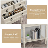 Narrow Console Table with 3 Storage Drawers and Open Bottom Shelf-Beige