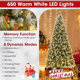 Snow flocked, Berries, Pine Cone Christmas Tree with Warm White LED Lights-9 ft