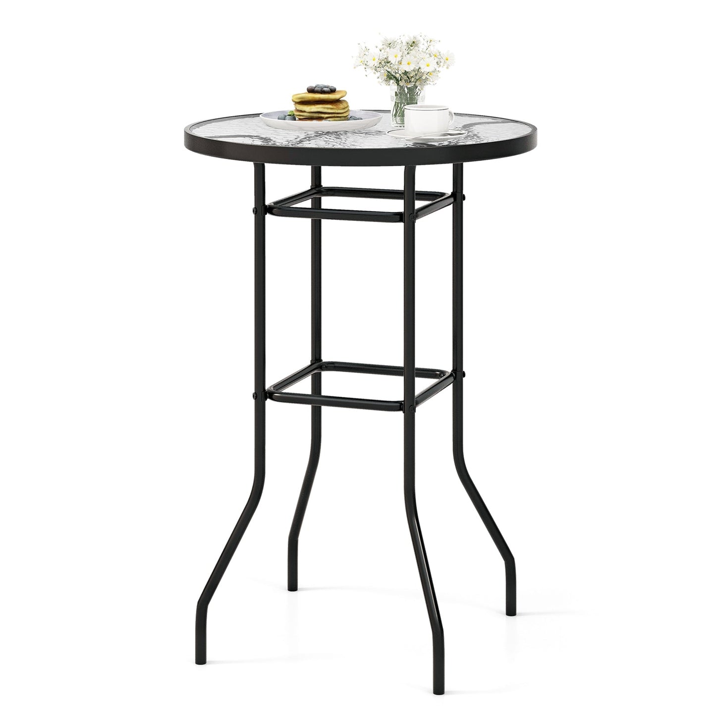 5 Pieces Outdoor Rattan Bistro Bar Stool Table Set