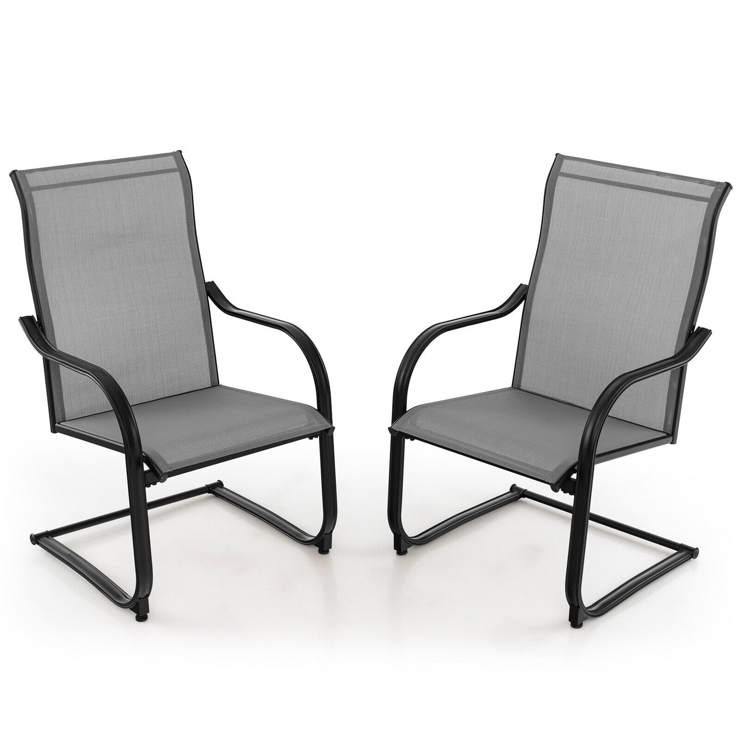 Set of 2, C-Spring Motion Patio Dining Chairs with Breathable Fabric-Gray