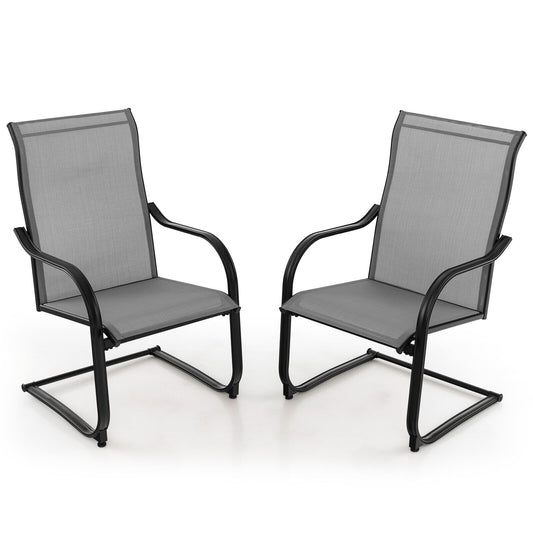Set of 2, C-Spring Motion Patio Dining Chairs with Breathable Fabric-Gray