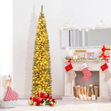 9 Feet Pre-lit Extra thin Pencil  tree with 400 Warm White LED Lights