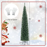 9 Feet Pre-lit Extra thin Pencil  tree with 400 Warm White LED Lights