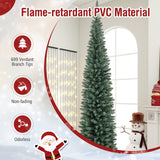 9 Feet Pre-lit Extra thin Pencil  tree with 400 Warm White LED Lights