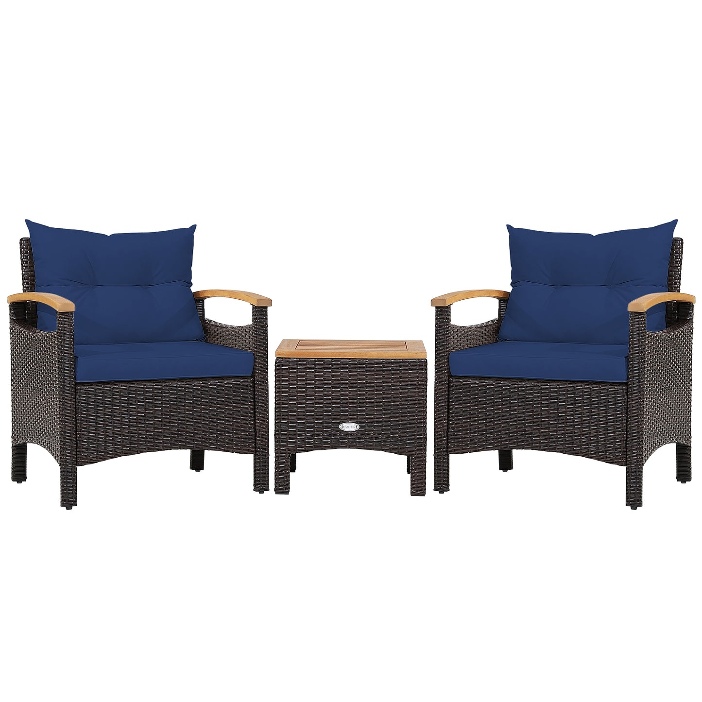 3 Pieces Patio Rattan Furniture Set with Removable Cushion-Navy (Assembled)