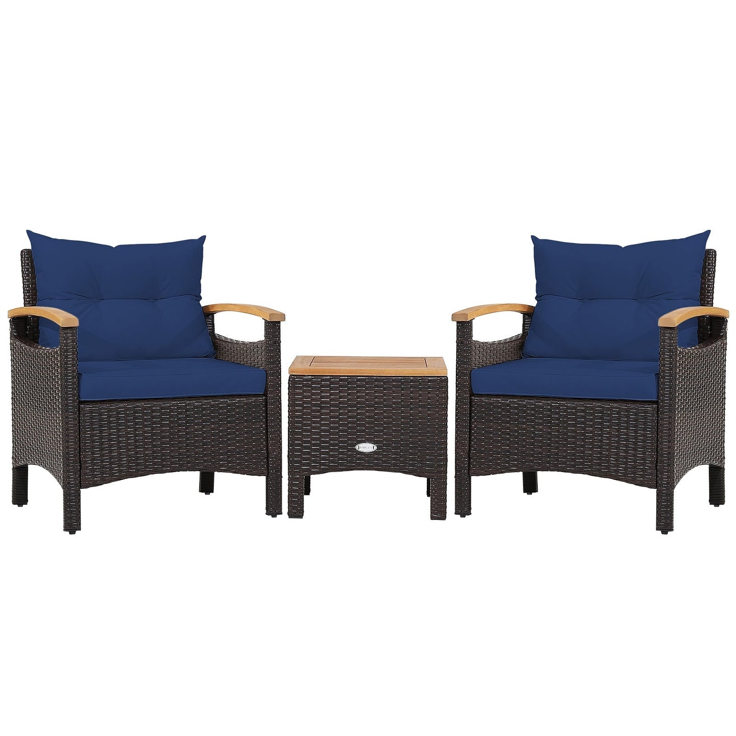 3 Pieces Patio Rattan Furniture Set with Removable Cushion-Navy - Assembled