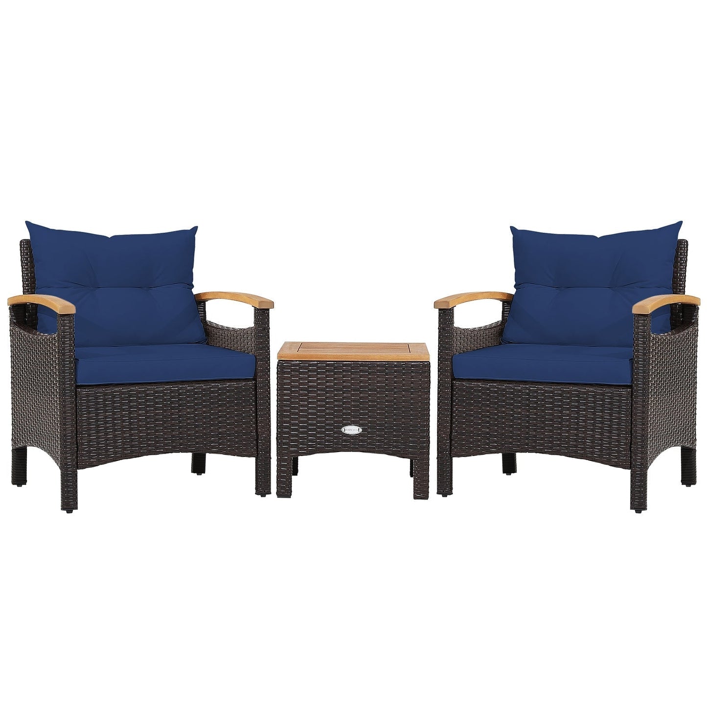 3 Pieces Patio Rattan Furniture Set with Removable Cushion-Navy - Unassembled (1 Box)