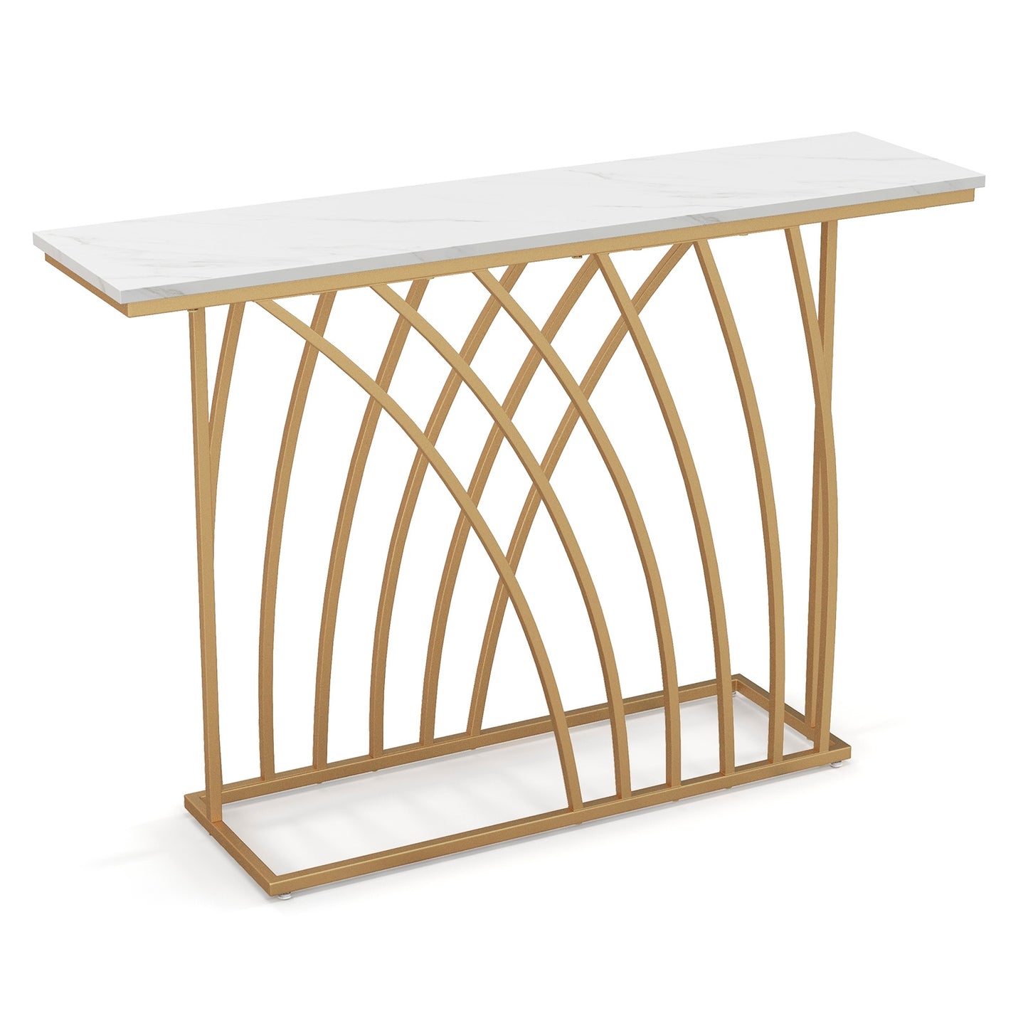48" Gold Console Table with White Faux Marble Tabletop-White, Fully Assembled