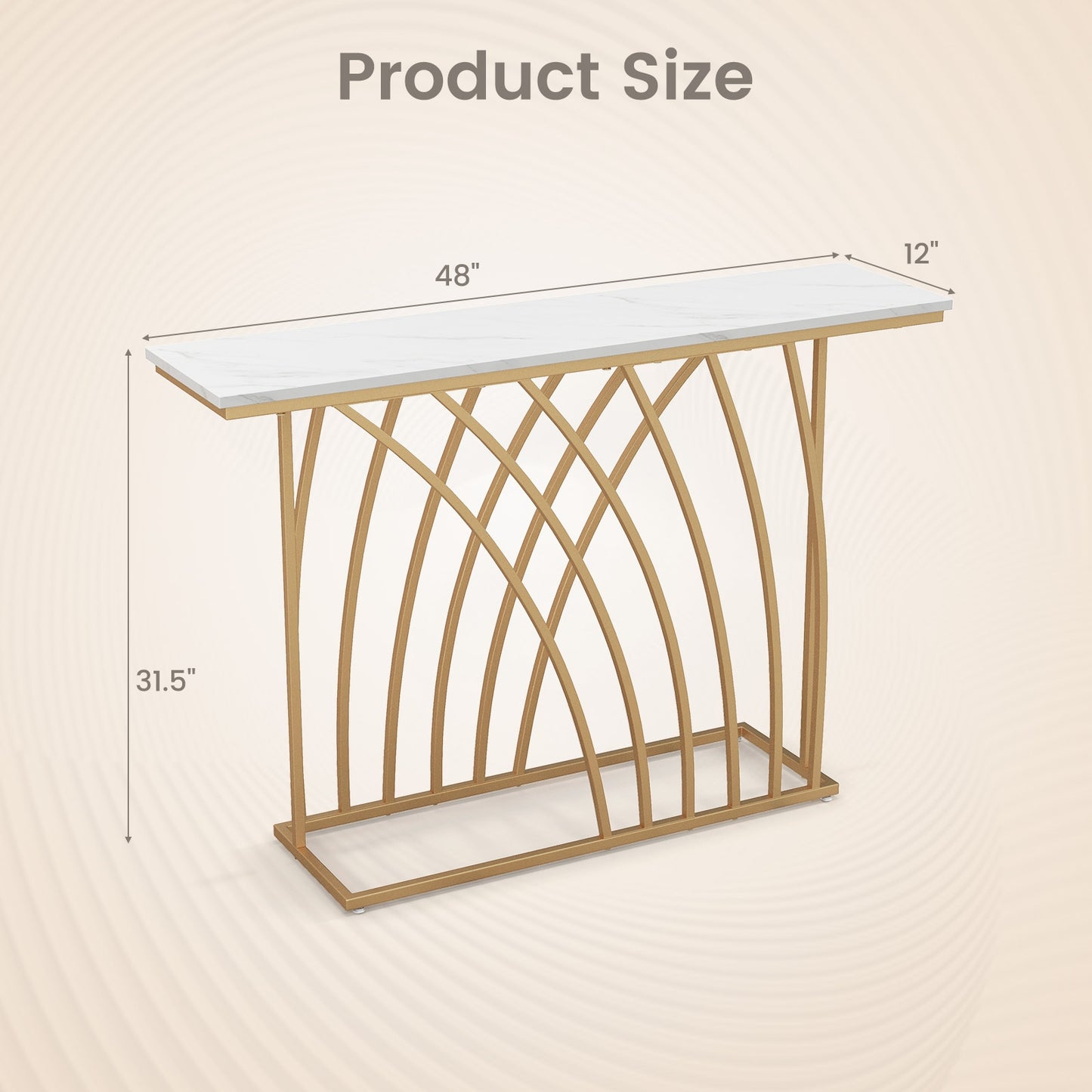 48" Gold Console Table with White Faux Marble Tabletop-White, Fully Assembled