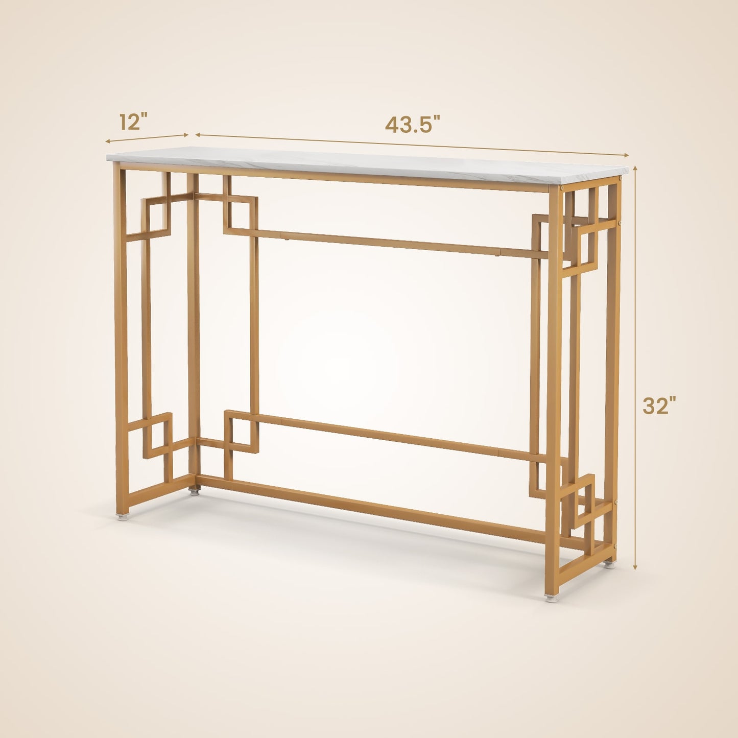 Modern Console Table with Geometric Frame and Faux Marble Tabletop-White, Fully Assembled