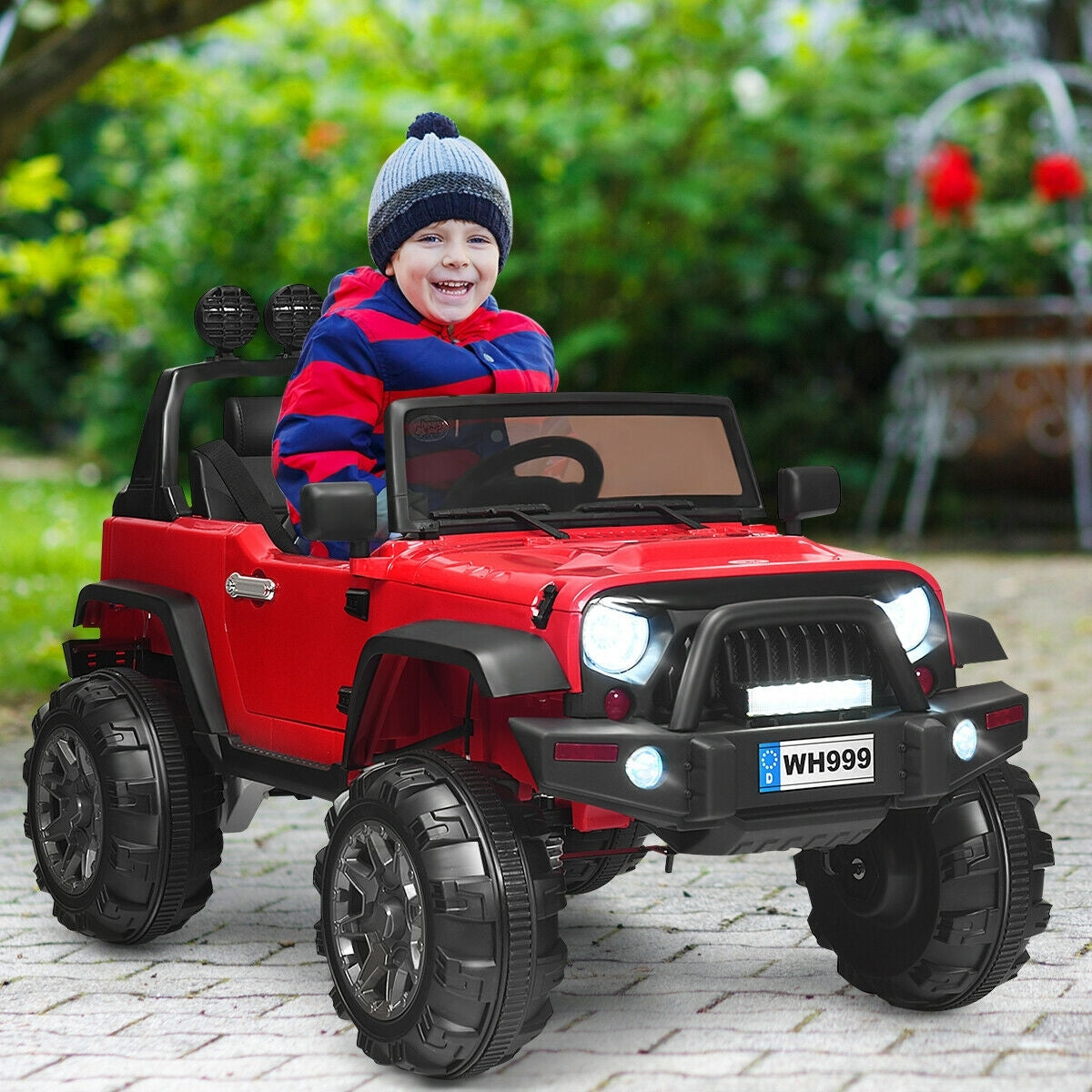 Deluxe 12V Kids Ride On Truck with Remote Control and Double Magnetic Door-Red, Fully Assembled