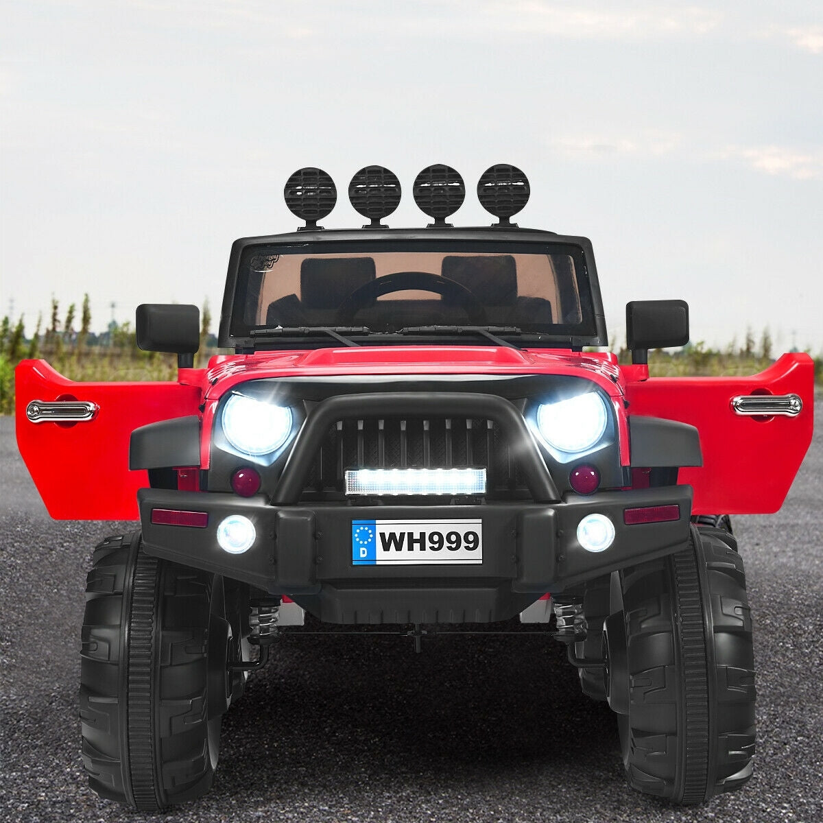 Deluxe 12V Kids Ride On Truck with Remote Control and Double Magnetic Door-Red, Fully Assembled