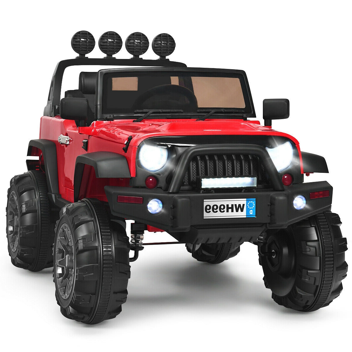 Deluxe 12V Kids Ride On Truck with Remote Control and Double Magnetic Door-Red, Fully Assembled