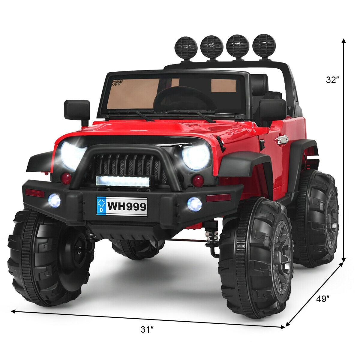 Deluxe 12V Kids Ride On Truck with Remote Control and Double Magnetic Door-Red, Fully Assembled