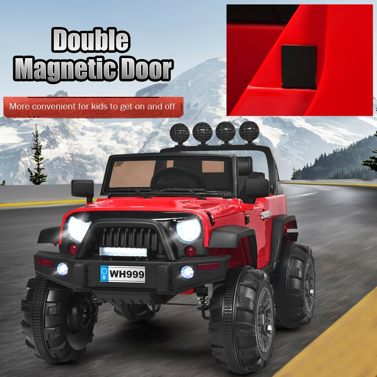Deluxe 12V Kids Ride On Truck with Remote Control and Double Magnetic Door-Red, Fully Assembled