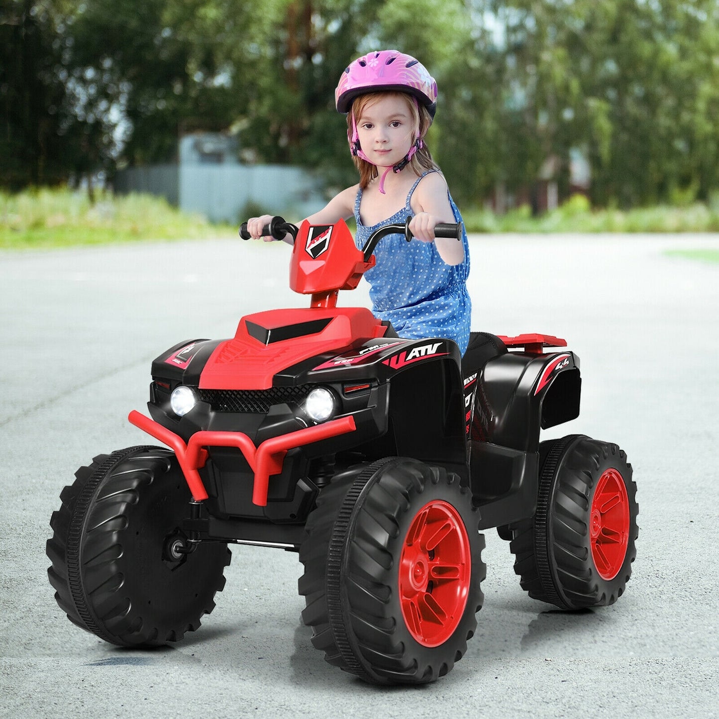12V Kids Ride on ATV with LED Lights and Treaded Tires and LED lights-Red, FULLY ASSEMBLED