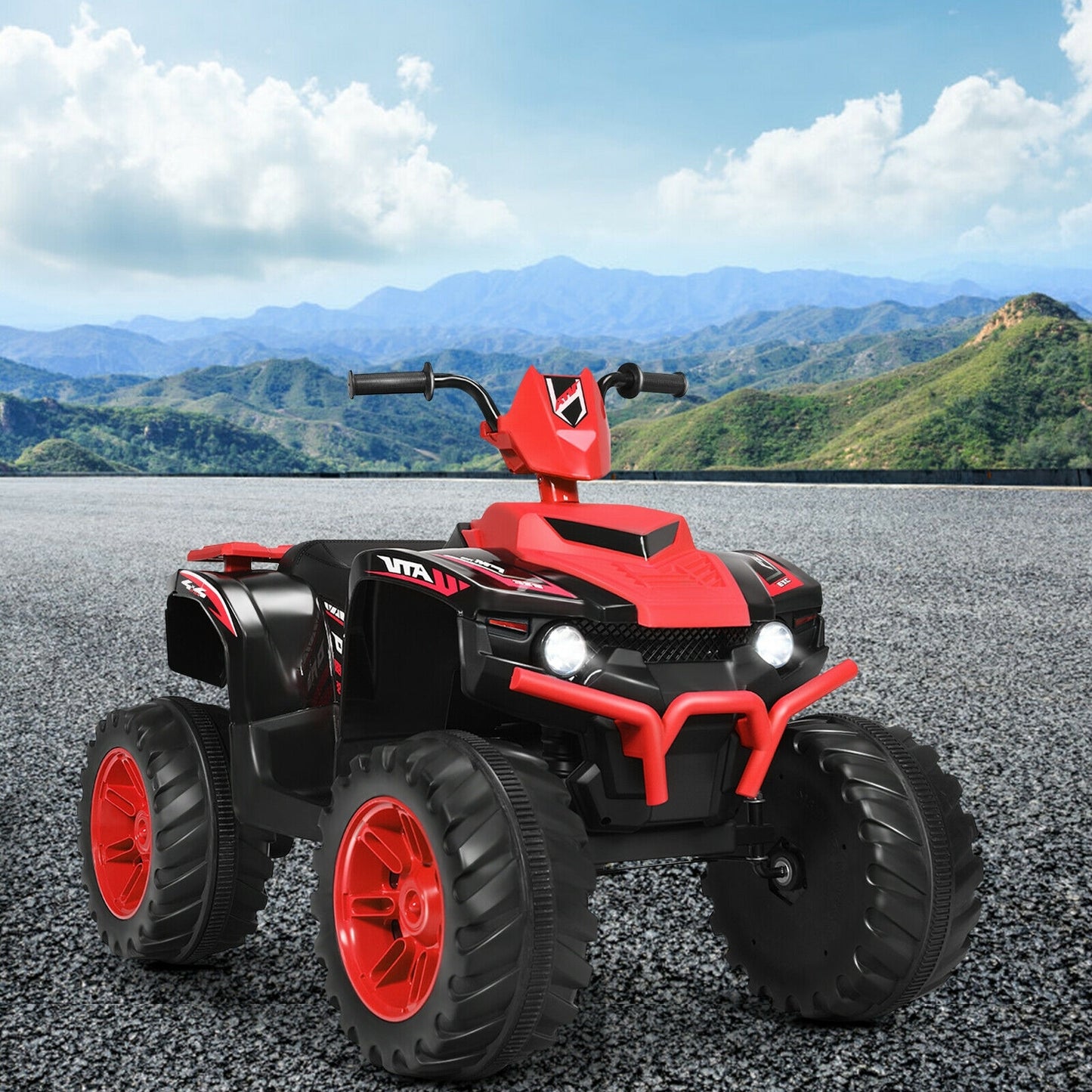 12V Kids Ride on ATV with LED Lights and Treaded Tires and LED lights-Red, FULLY ASSEMBLED