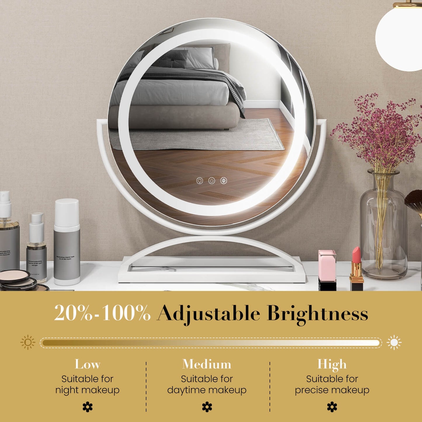 16 Inch Round Makeup Vanity Mirror with 3 Color Dimmable LED Lighting-White (Scratch and Dent)
