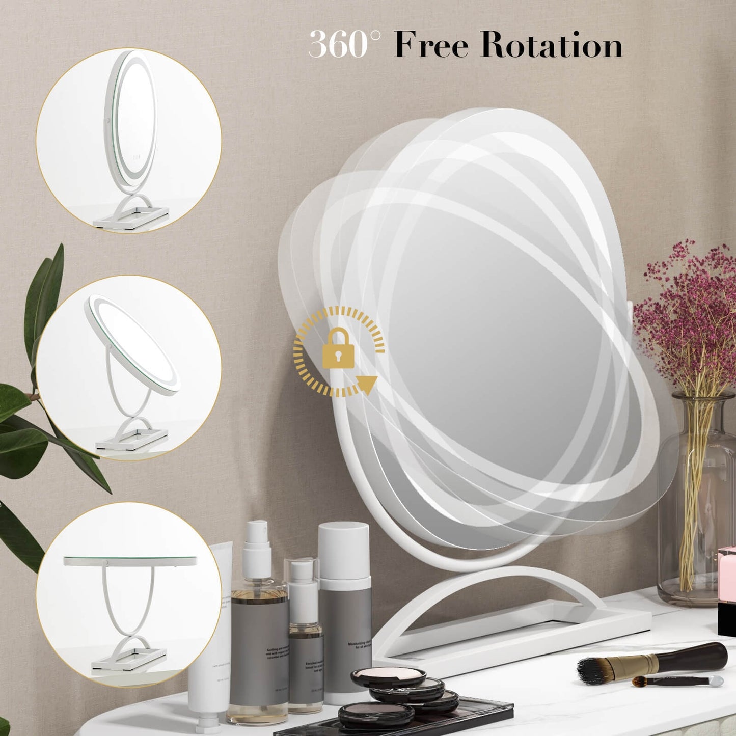 16 Inch Round Makeup Vanity Mirror with 3 Color Dimmable LED Lighting-White (Scratch and Dent)